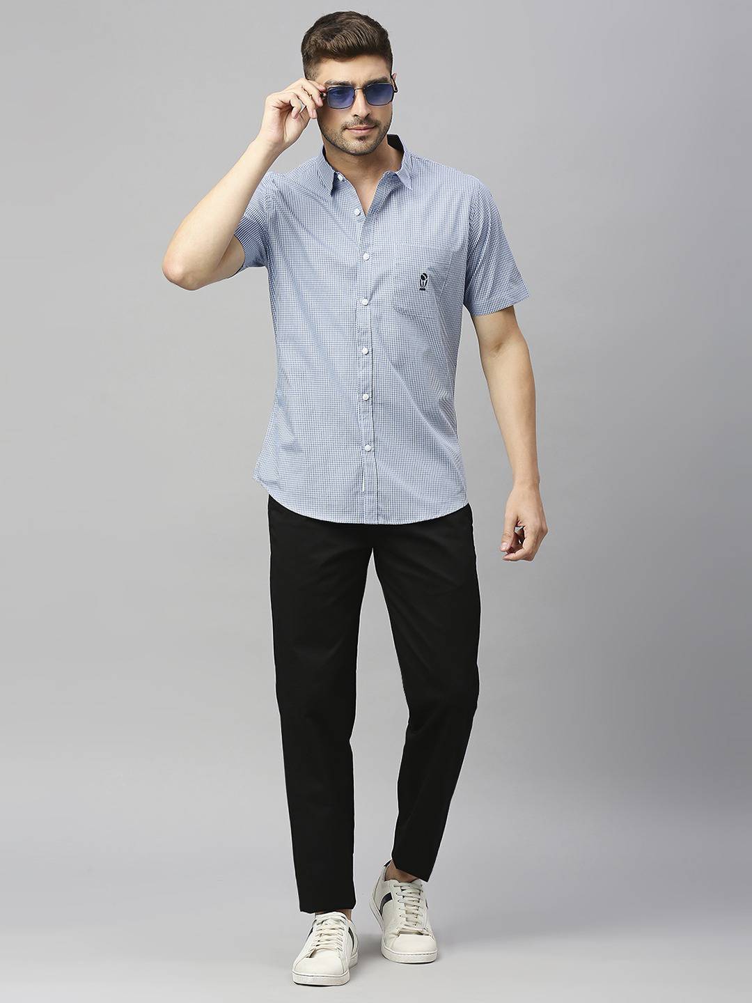 Thomas Scott Men Classic Slim Fit Micro Checks Pure Cotton Casual Shirt