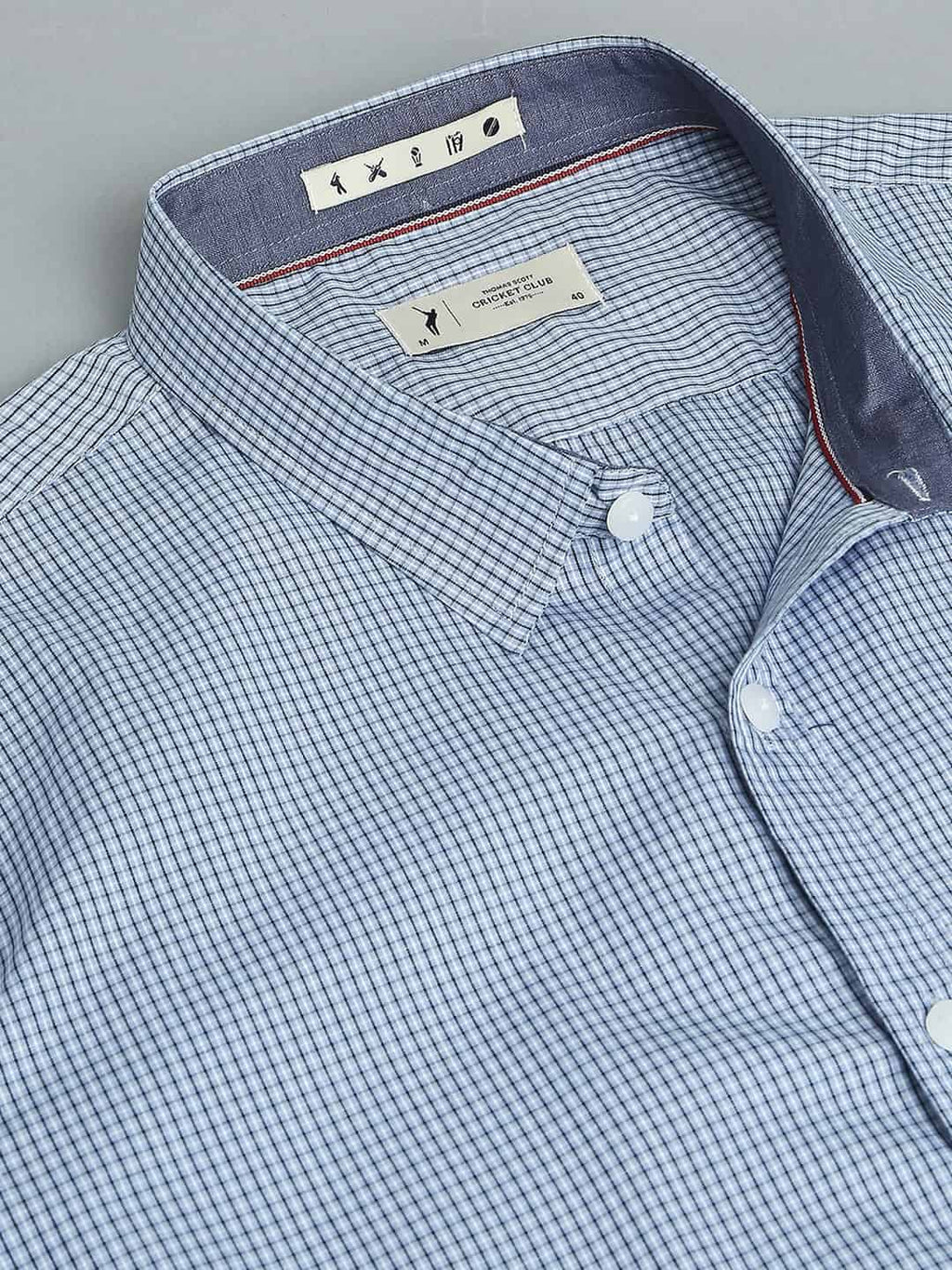 Thomas Scott Men Classic Slim Fit Micro Checks Pure Cotton Casual Shirt