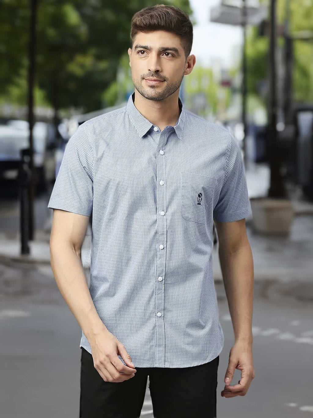 Thomas Scott Men Classic Slim Fit Micro Checks Pure Cotton Casual Shirt