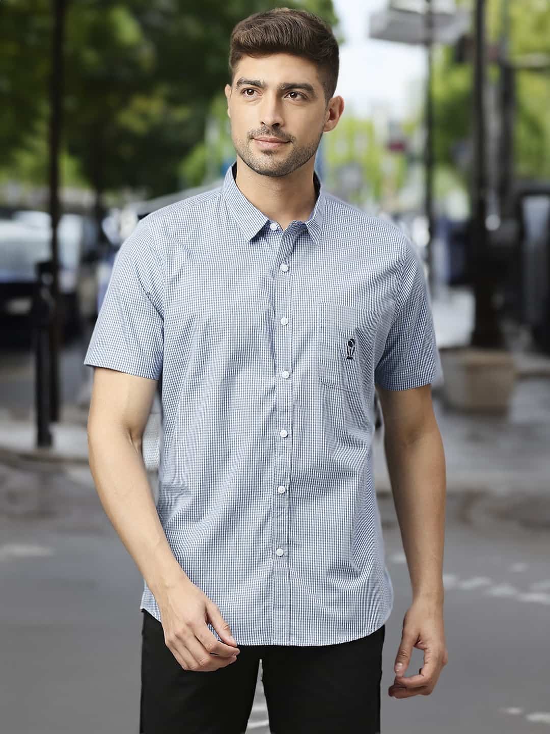 Thomas Scott Men Classic Slim Fit Micro Checks Pure Cotton Casual Shirt