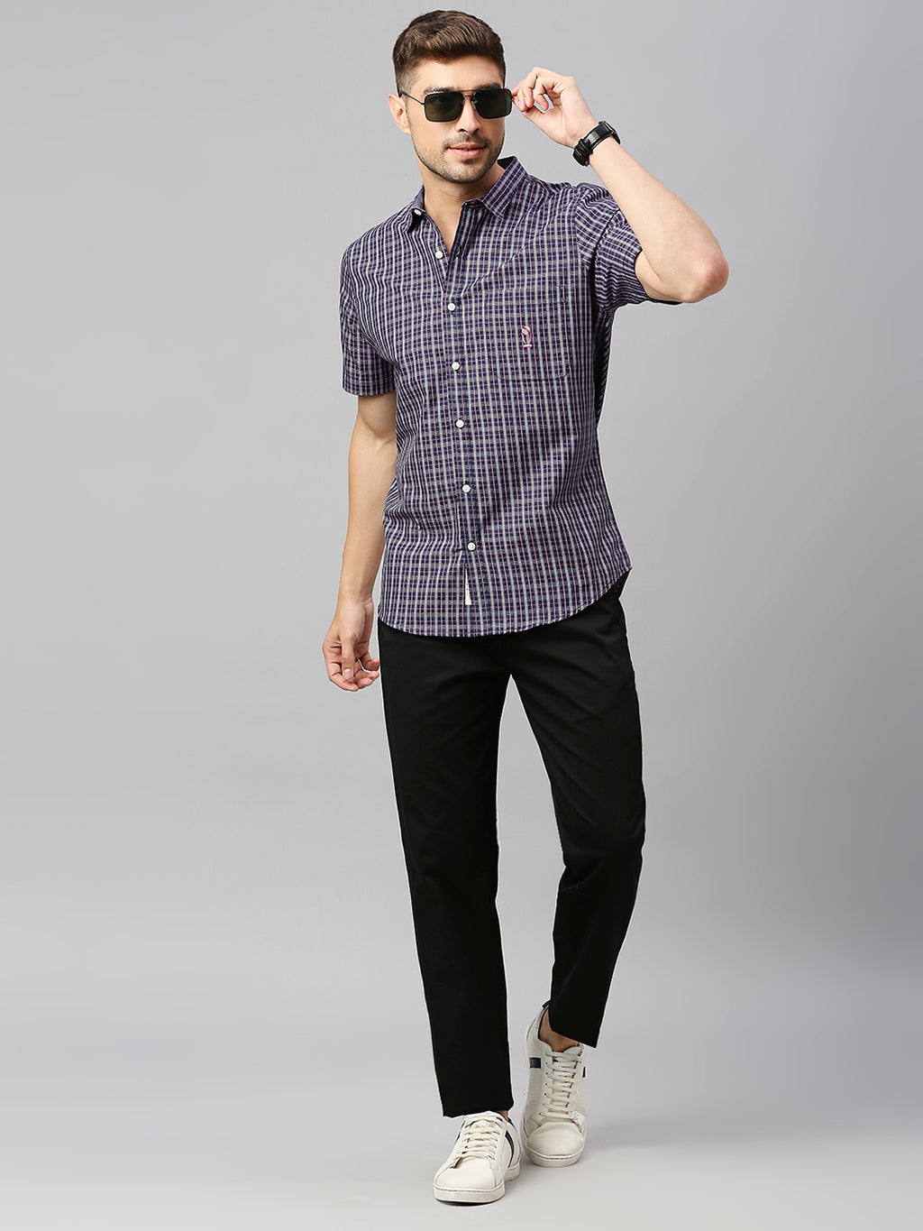 Thomas Scott Men Classic Slim Fit Checked Pure Cotton Casual Shirt