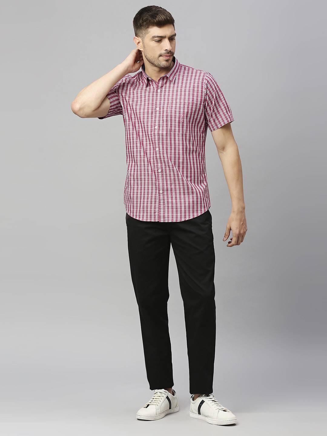 Thomas Scott Men Classic Slim Fit Checked Casual Pure Cotton Shirt