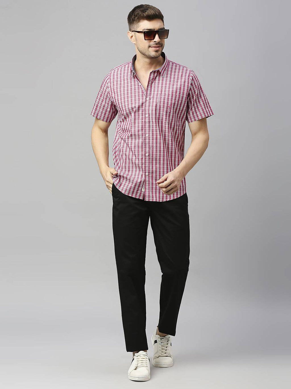 Thomas Scott Men Classic Slim Fit Checked Casual Pure Cotton Shirt