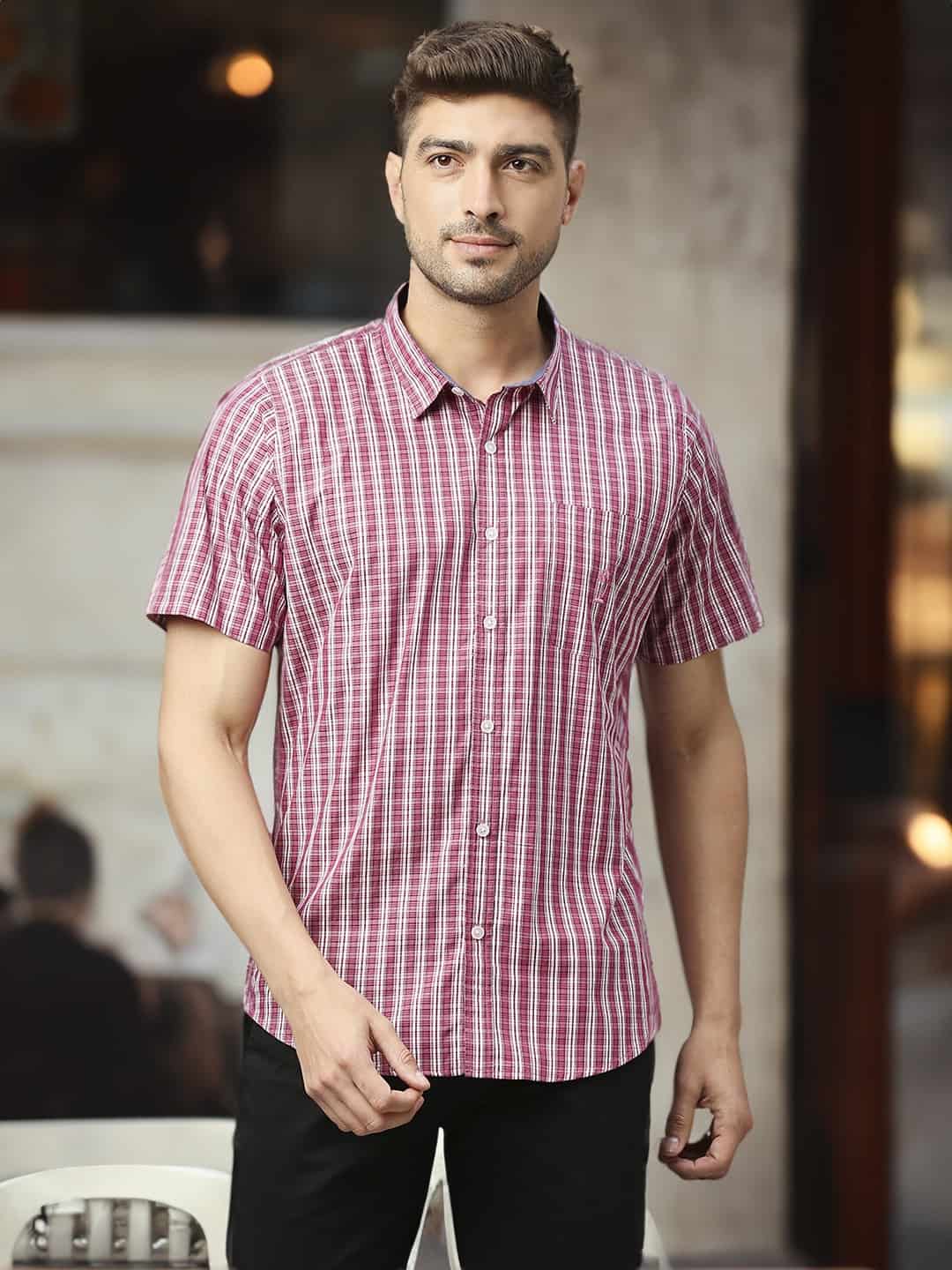 Thomas Scott Men Classic Slim Fit Checked Casual Pure Cotton Shirt