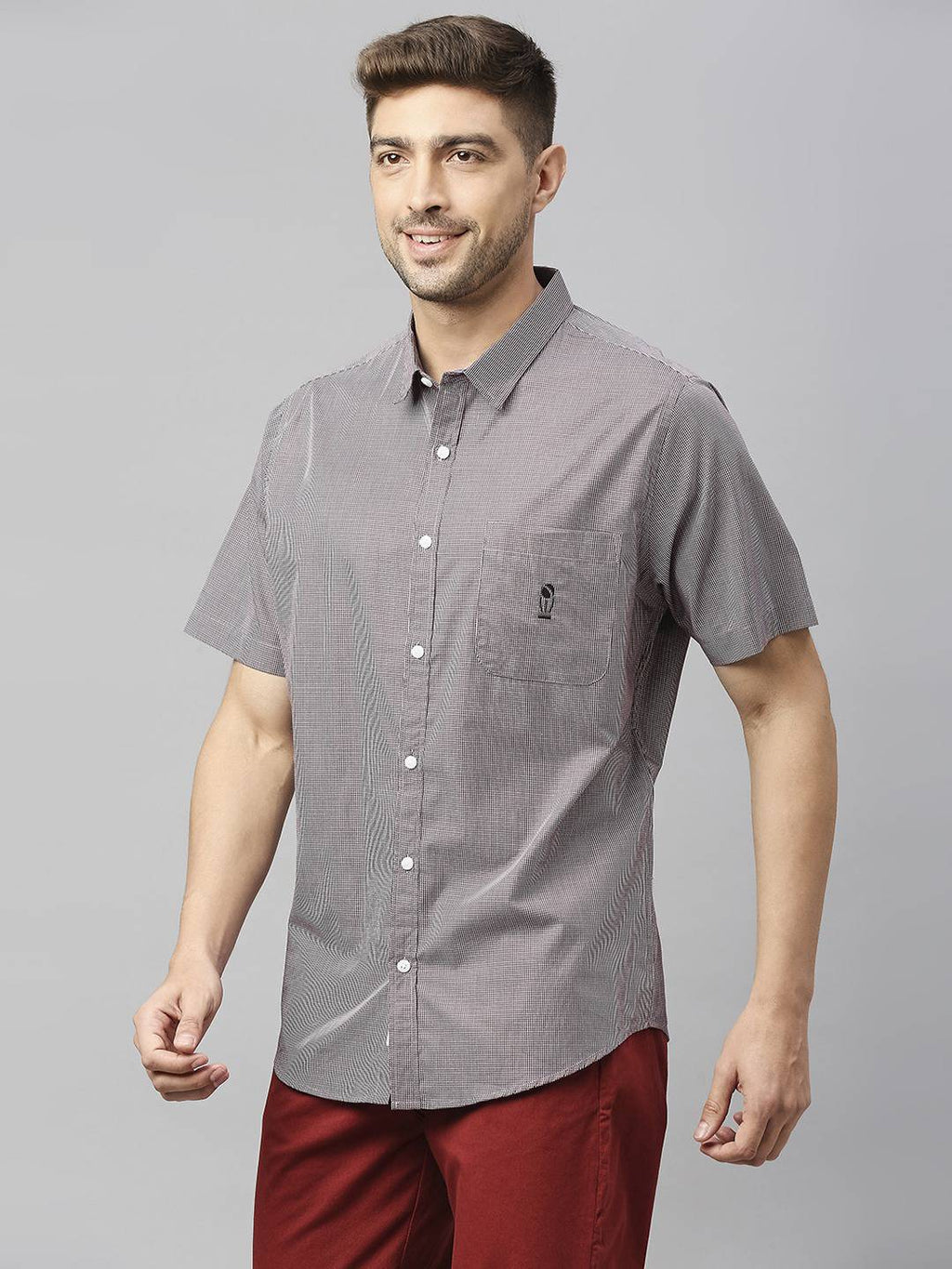 Thomas Scott Men Classic Slim Fit Micro Checked Casual Pure Cotton Shirt