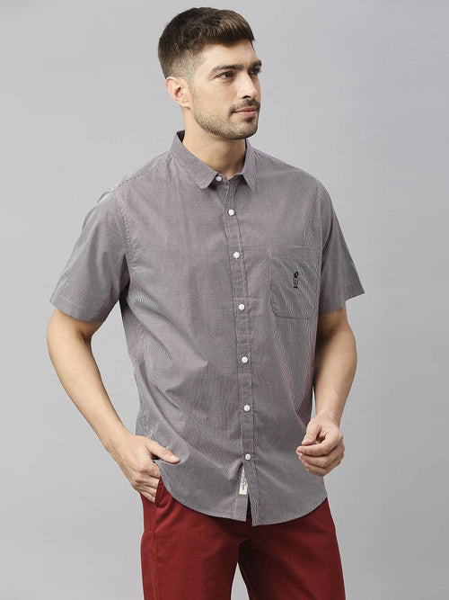 Thomas Scott Men Classic Slim Fit Micro Checked Casual Pure Cotton Shirt