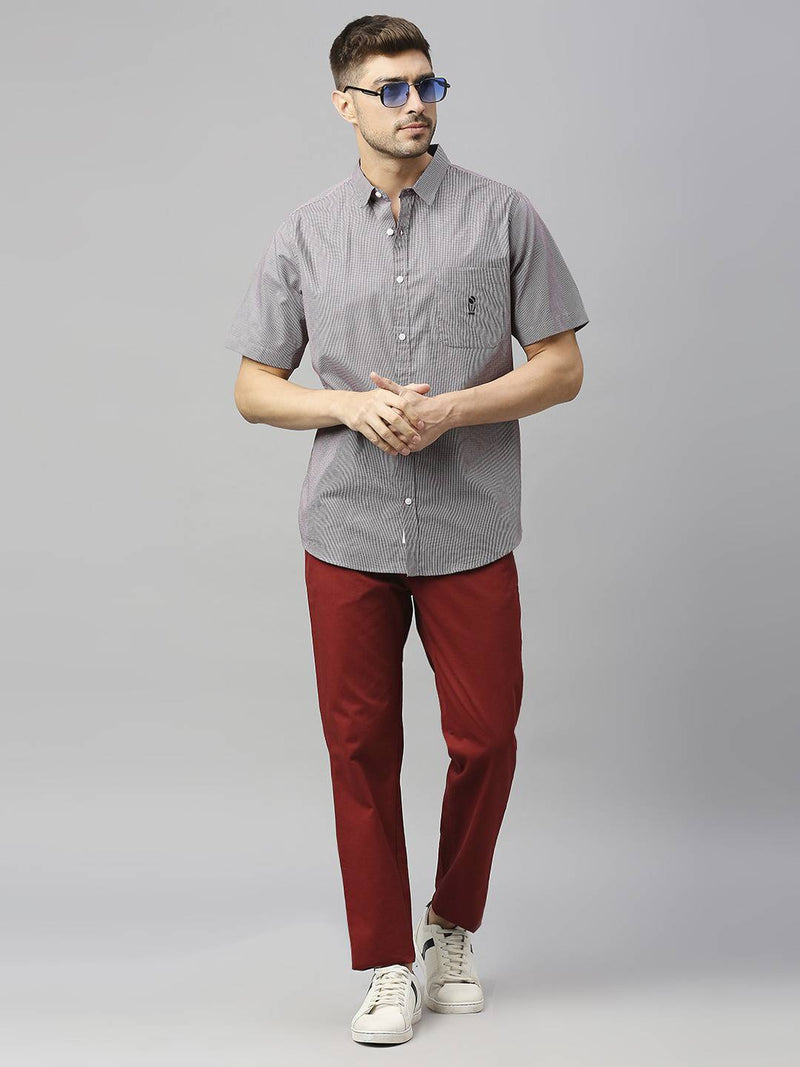 Thomas Scott Men Classic Slim Fit Micro Checked Casual Pure Cotton Shirt