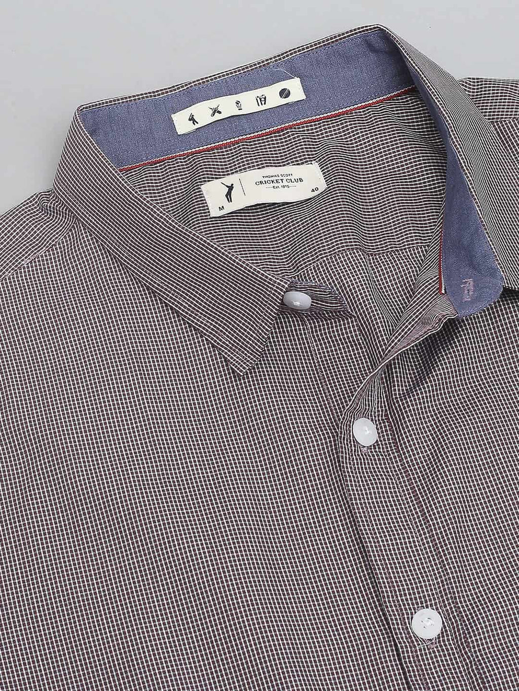 Thomas Scott Men Classic Slim Fit Micro Checked Casual Pure Cotton Shirt