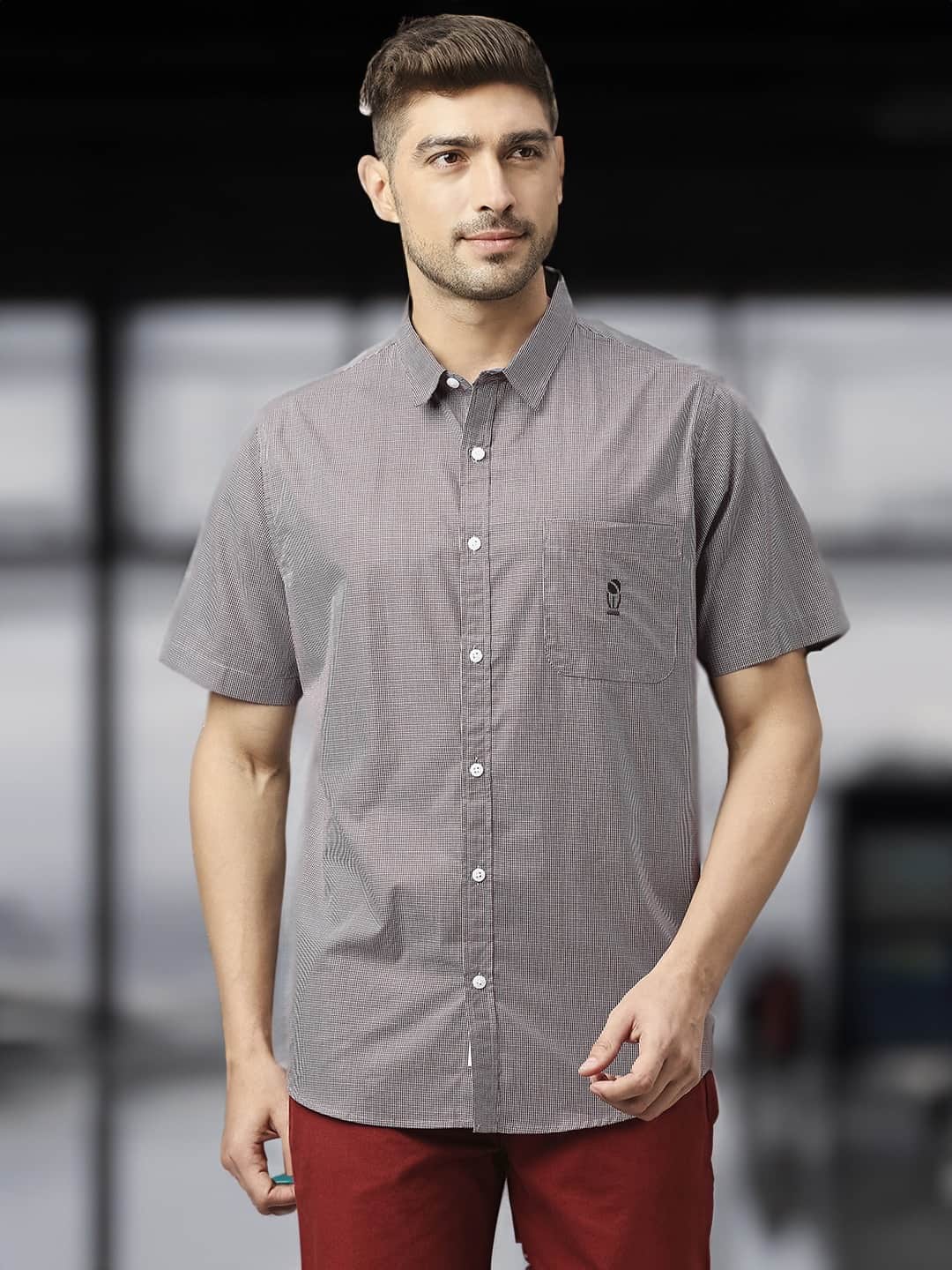 Thomas Scott Men Classic Slim Fit Micro Checked Casual Pure Cotton Shirt