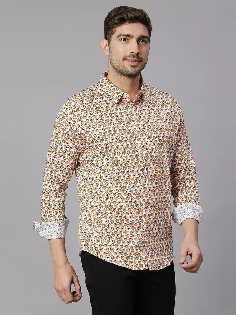 Thomas Scott Men Classic Slim Fit Conversational Printed Pure Cotton Casual Shirt