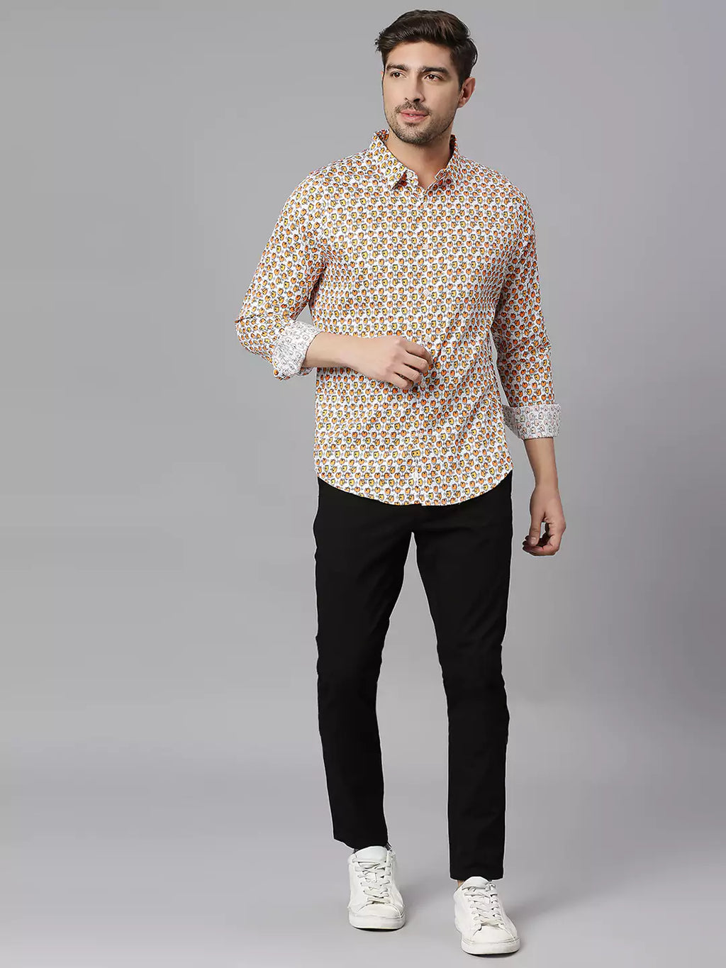 Thomas Scott Men Classic Slim Fit Conversational Printed Pure Cotton Casual Shirt