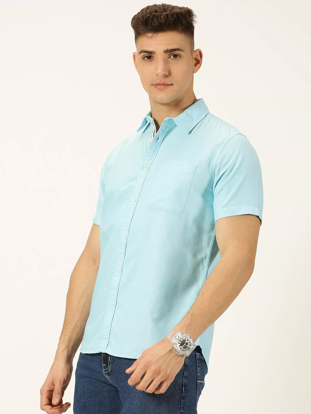 Thomas Scott Men Classic Slim Fit Short Sleeves Pure Cotton Casual Shirt