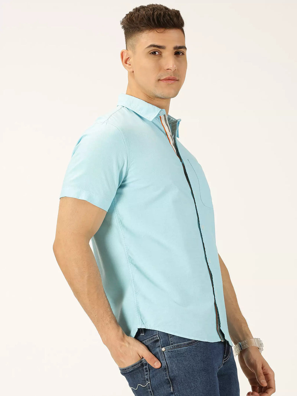 Thomas Scott Men Classic Slim Fit Short Sleeves Pure Cotton Casual Shirt