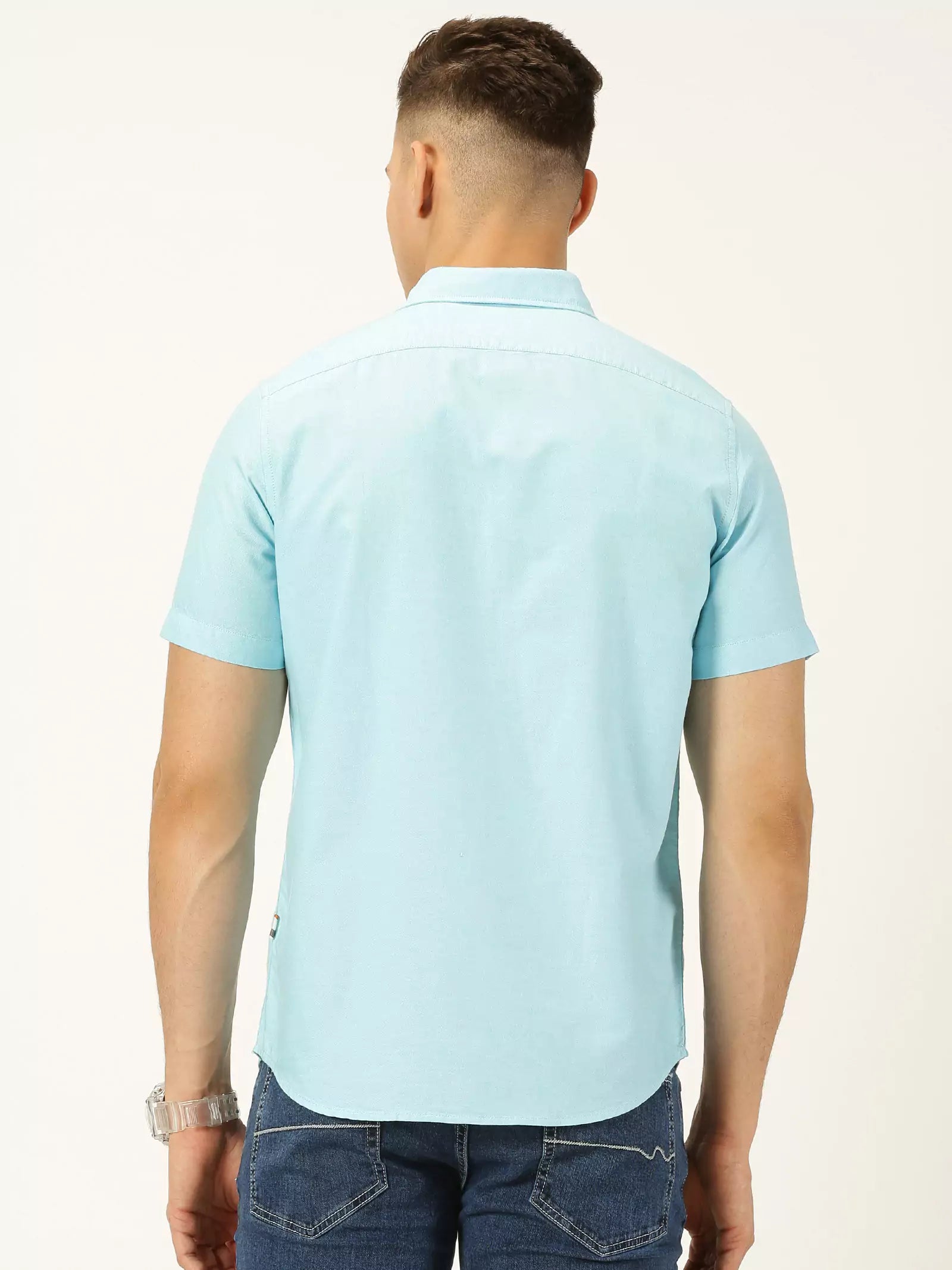 Thomas Scott Men Classic Slim Fit Short Sleeves Pure Cotton Casual Shirt