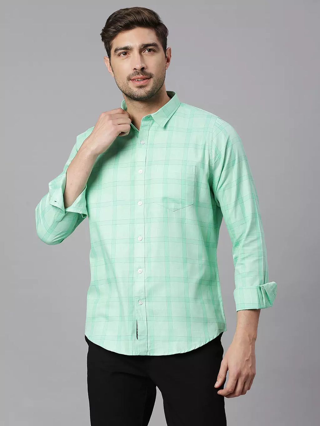 Thomas Scott Men Classic Slim Fit Checked Pure Cotton Casual Shirt