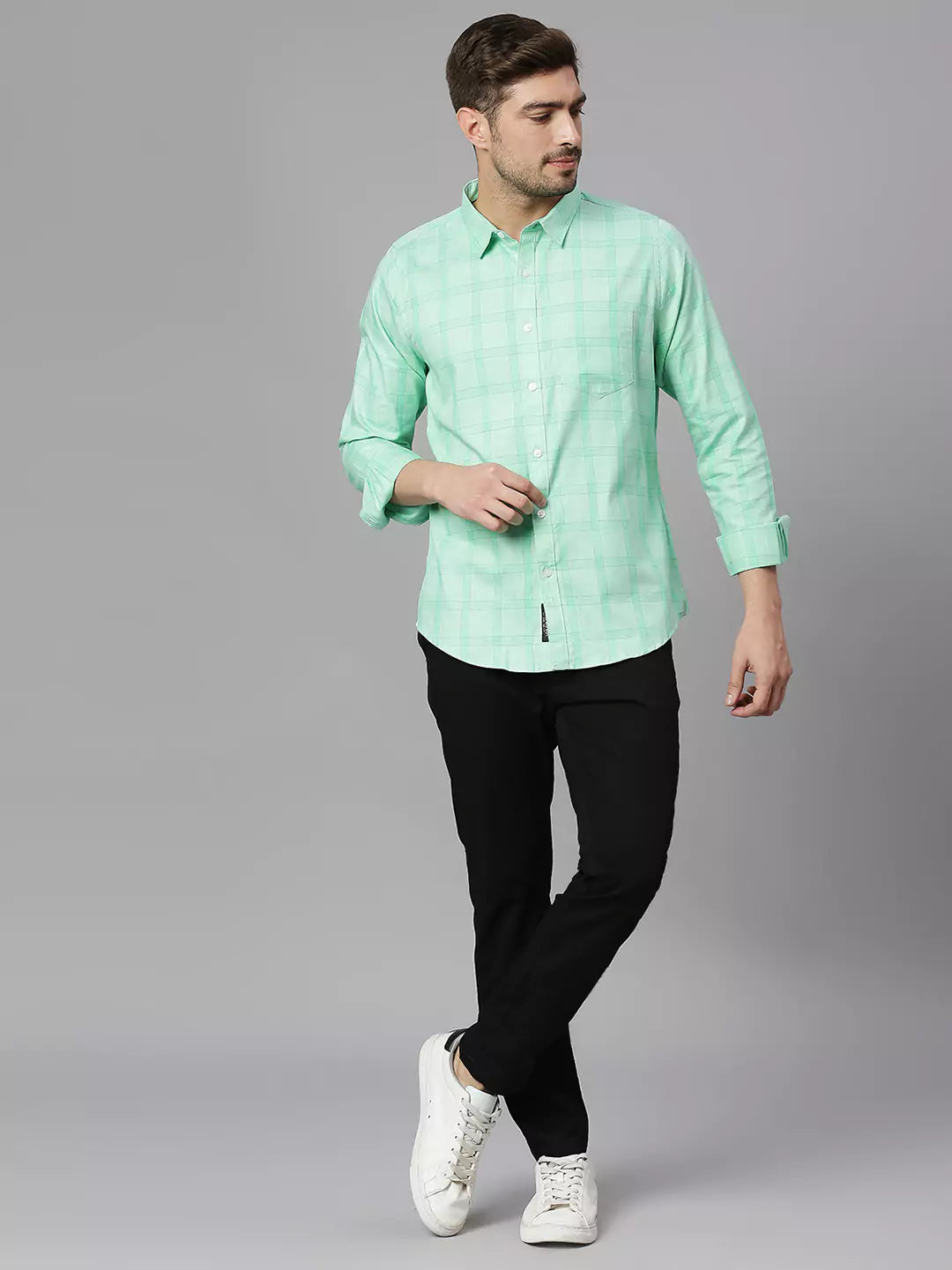 Thomas Scott Men Classic Slim Fit Checked Pure Cotton Casual Shirt