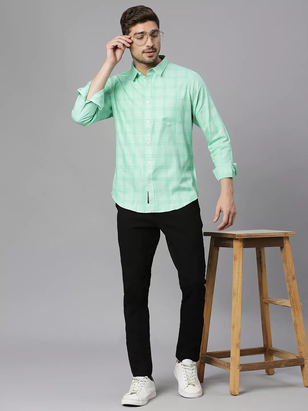 Thomas Scott Men Classic Slim Fit Checked Pure Cotton Casual Shirt