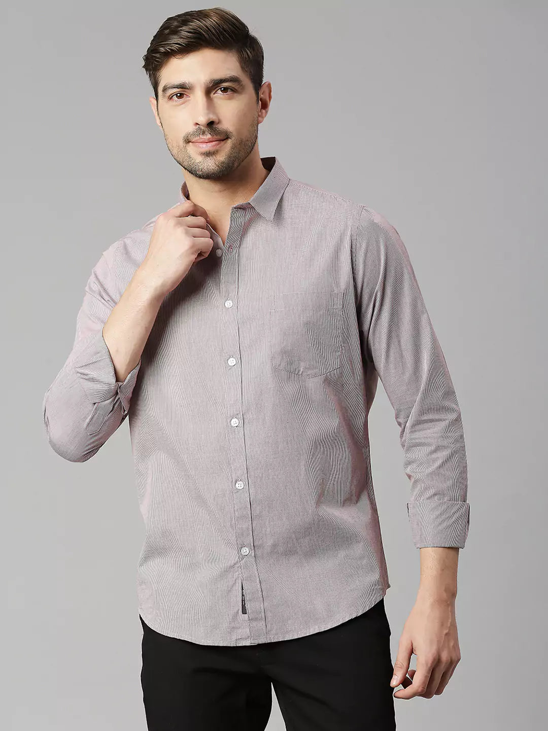 Thomas Scott Men Classic Slim Fit Pinstripes Pure Cotton Casual Shirt