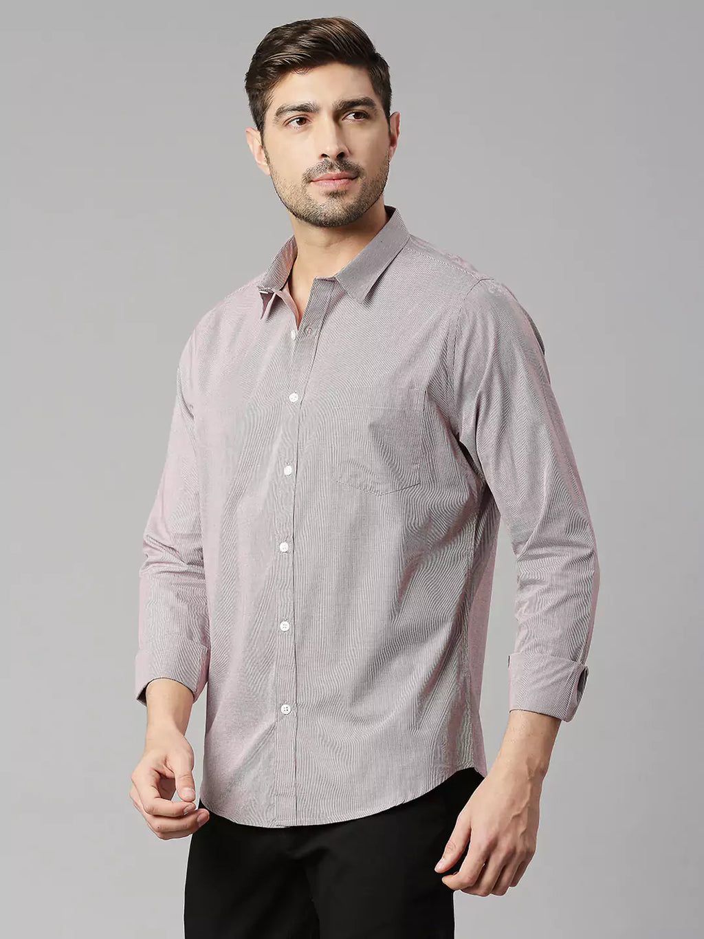 Thomas Scott Men Classic Slim Fit Pinstripes Pure Cotton Casual Shirt
