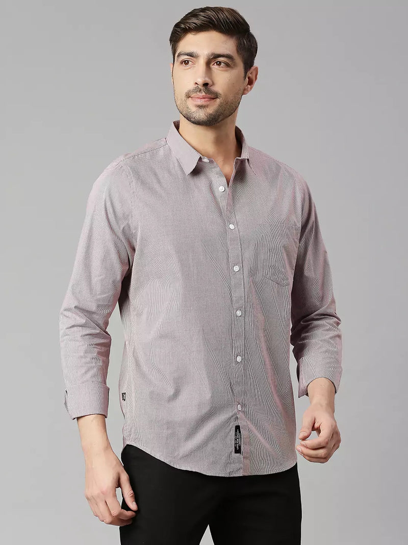 Thomas Scott Men Classic Slim Fit Pinstripes Pure Cotton Casual Shirt
