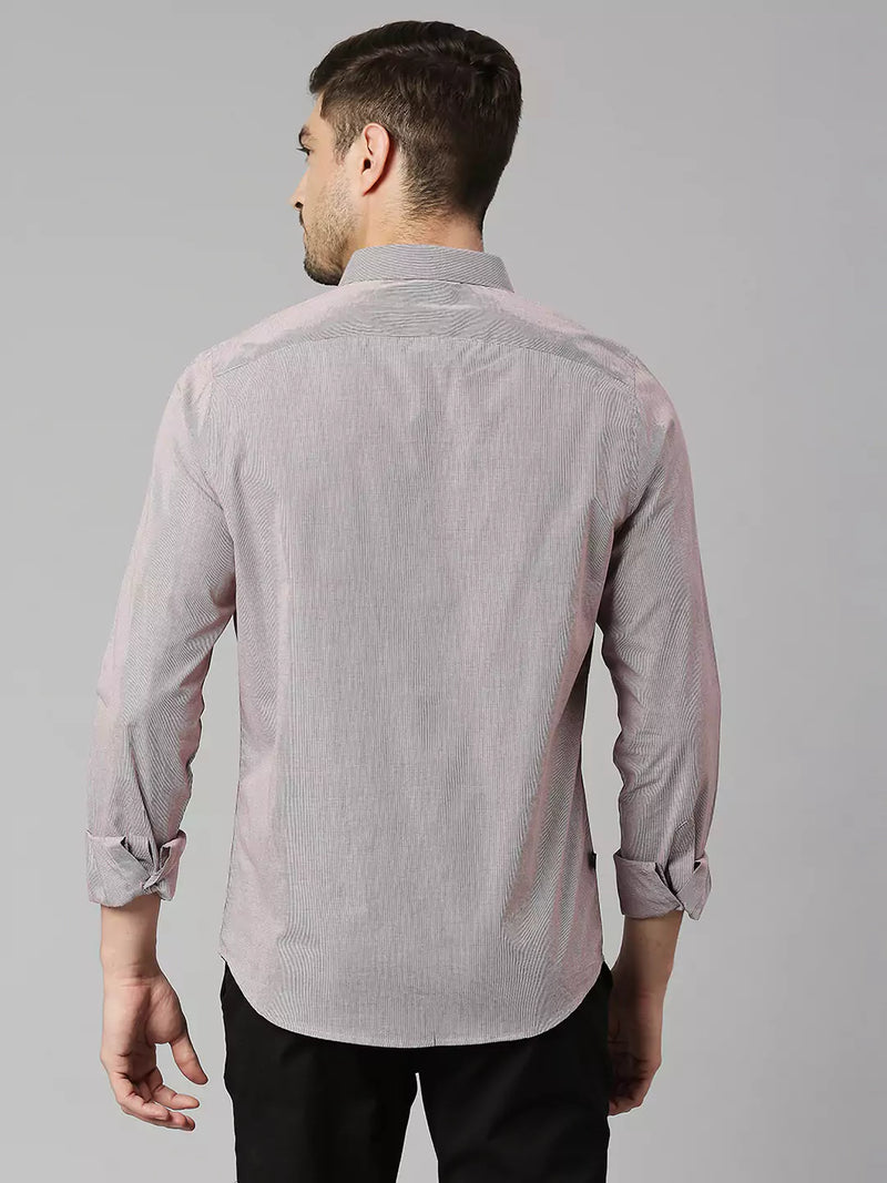 Thomas Scott Men Classic Slim Fit Pinstripes Pure Cotton Casual Shirt
