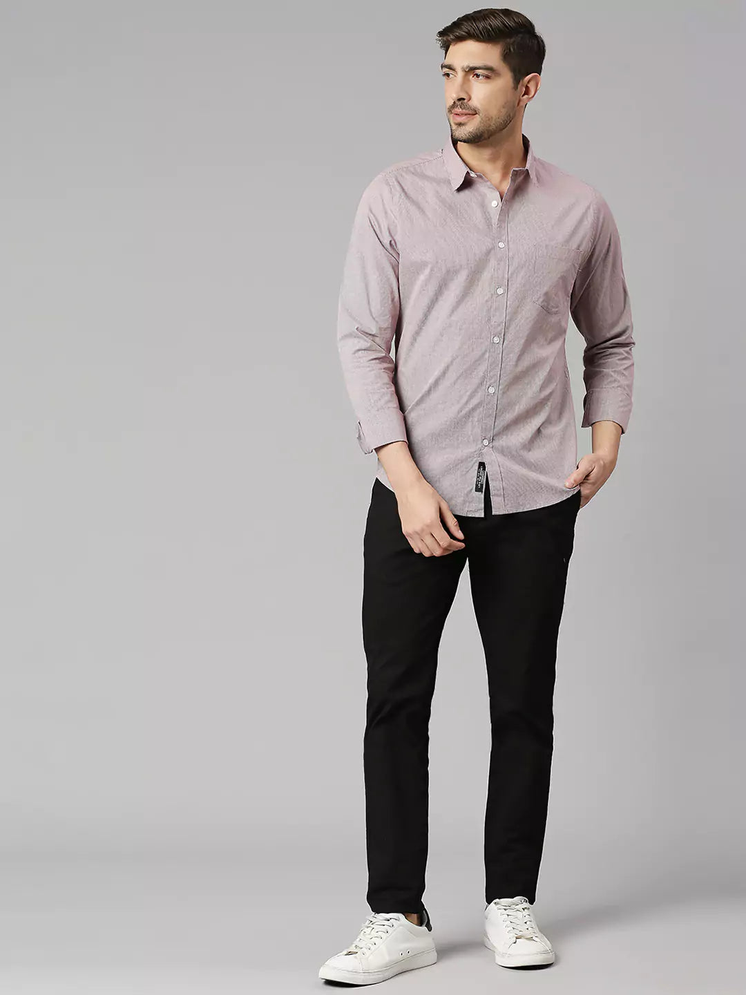 Thomas Scott Men Classic Slim Fit Pinstripes Pure Cotton Casual Shirt