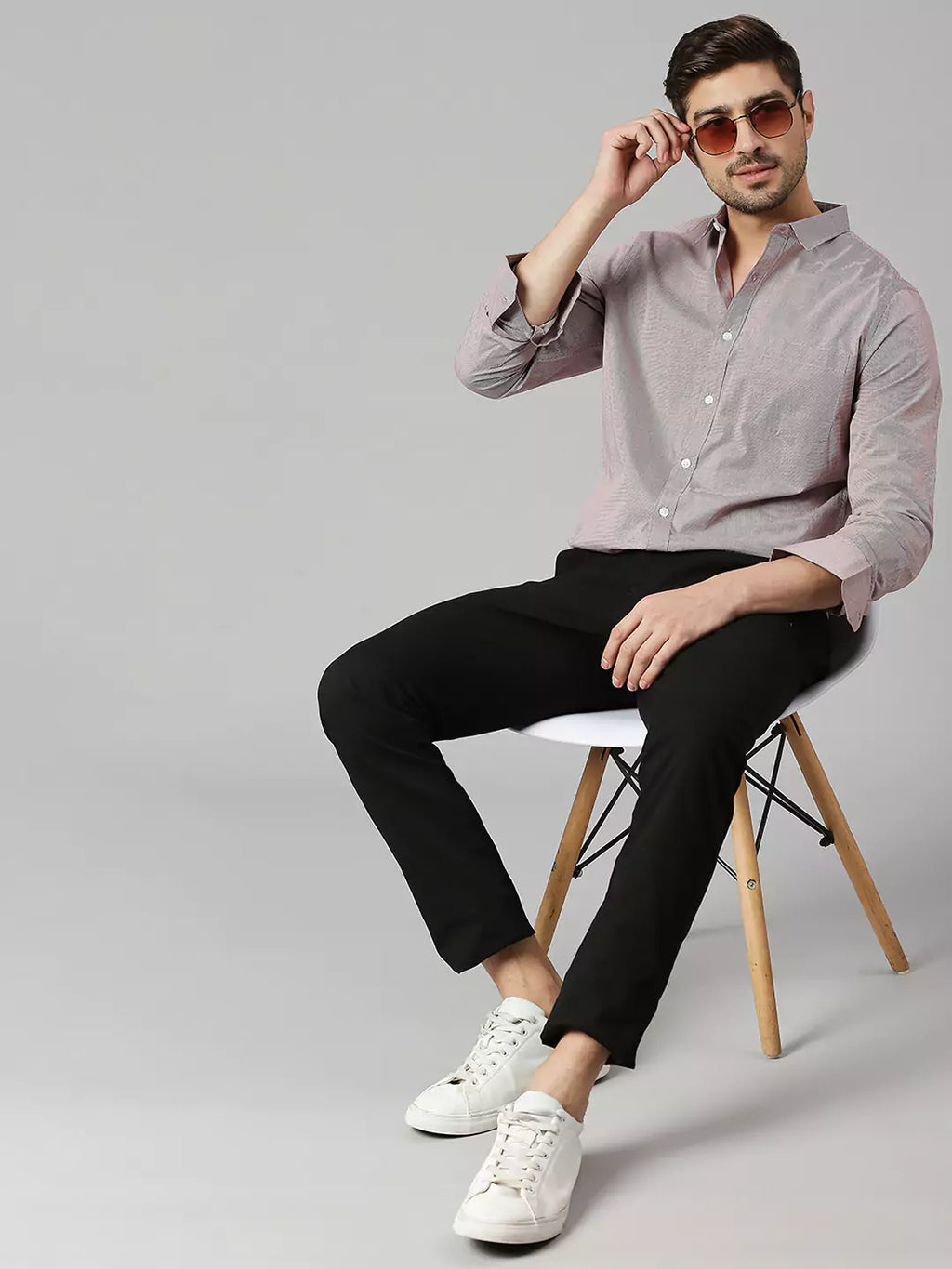 Thomas Scott Men Classic Slim Fit Pinstripes Pure Cotton Casual Shirt