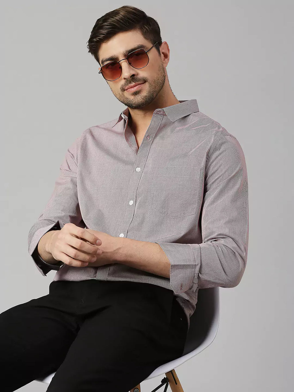 Thomas Scott Men Classic Slim Fit Pinstripes Pure Cotton Casual Shirt