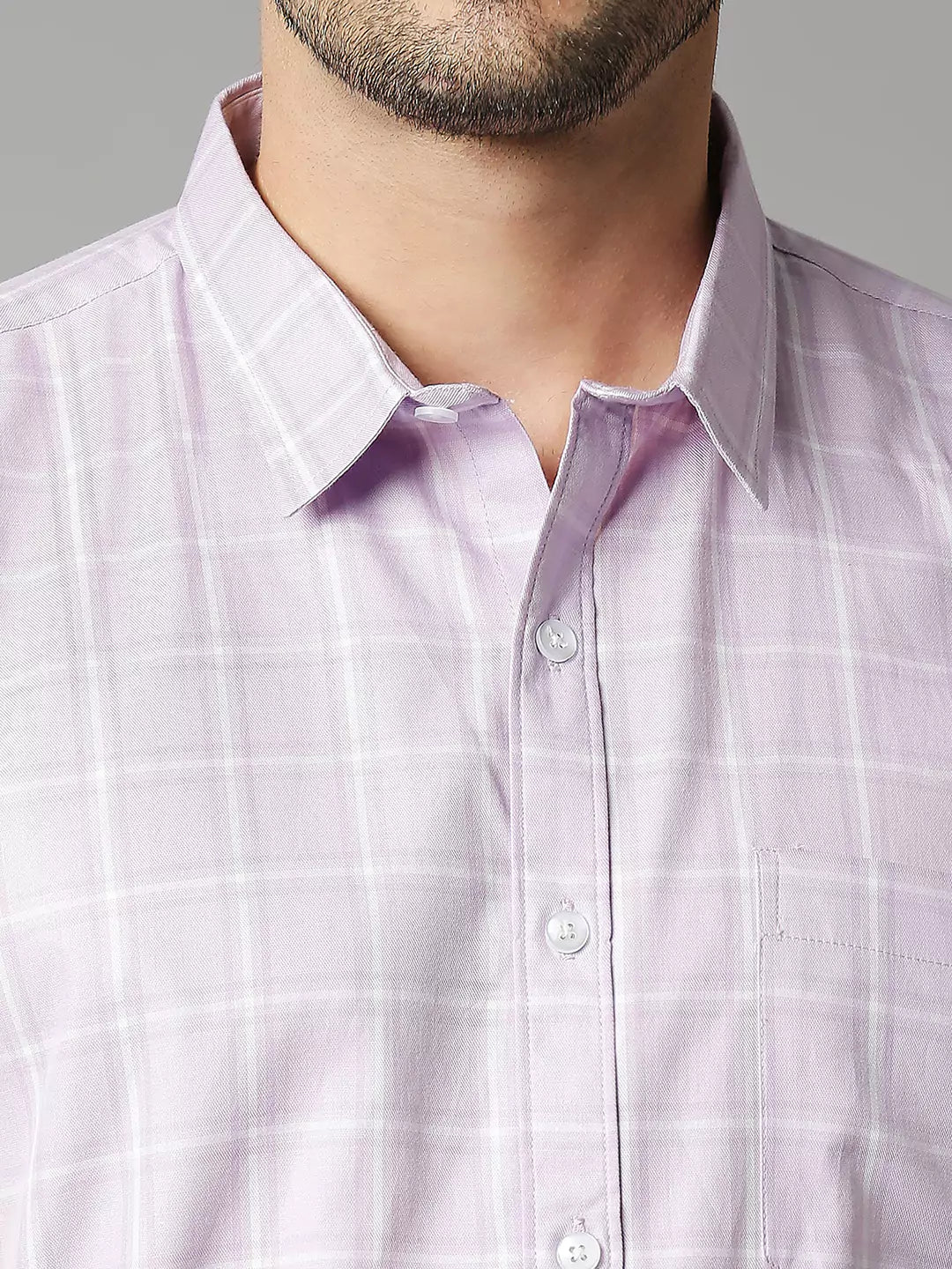 Thomas Scott Men Windowpane Checked Spread Collar Classic Slim Fit Casual Cotton Shirt