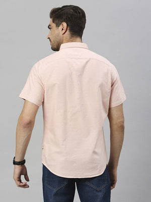 Peach Classic Slim Fit Opaque Cotton Casual Shirt For Men