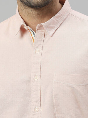 Peach Classic Slim Fit Opaque Cotton Casual Shirt For Men