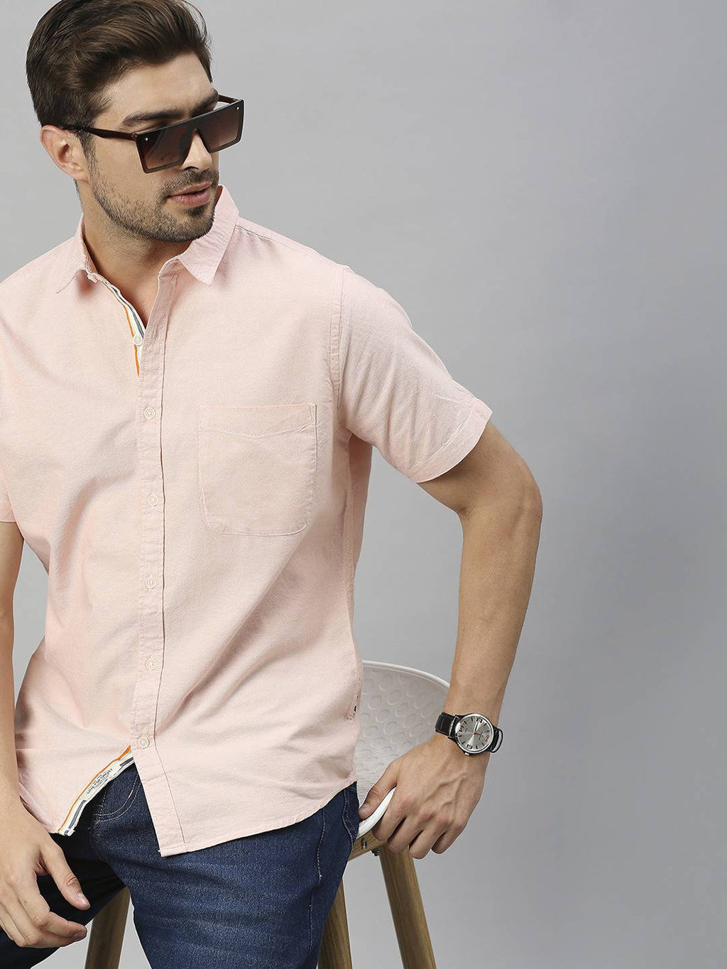Thomas Scott Men Classic Slim Fit Opaque Cotton Casual Shirt