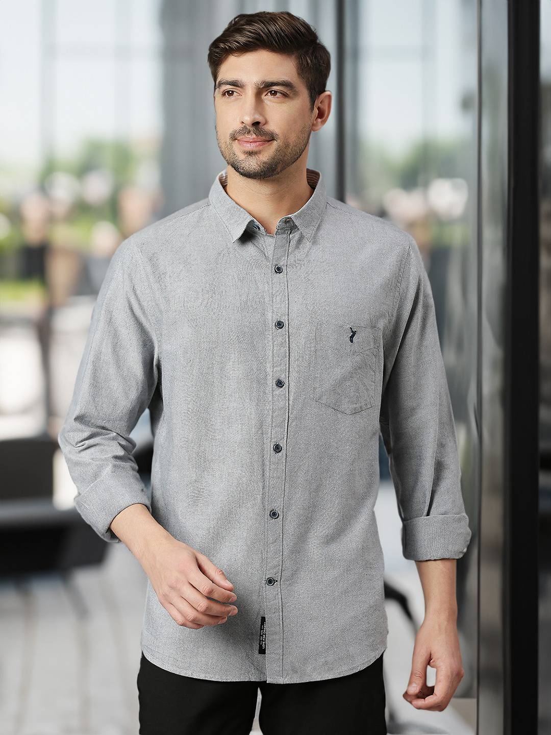 Thomas Scott Men Classic Slim Fit Opaque Pure Cotton Casual Shirt