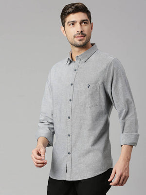 Black Classic Slim Fit Opaque Pure Cotton Casual Shirt For Men