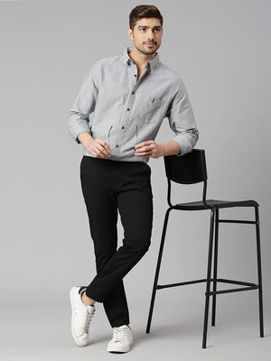 Black Classic Slim Fit Opaque Pure Cotton Casual Shirt For Men
