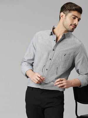 Black Classic Slim Fit Opaque Pure Cotton Casual Shirt For Men