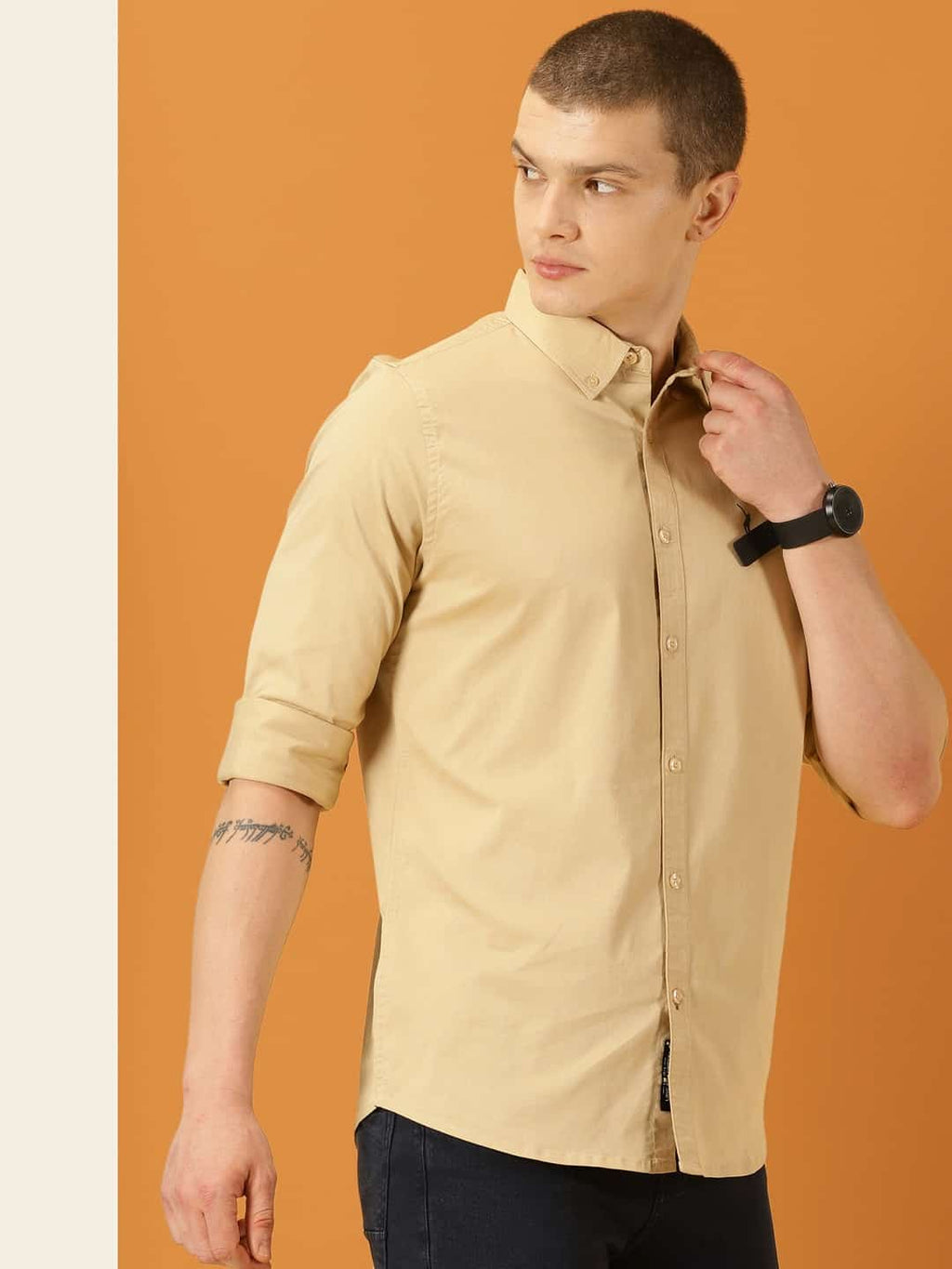 Thomas Scott Men Beige Slim Fit Long Sleeves Button-Down Collar Twill Shirt