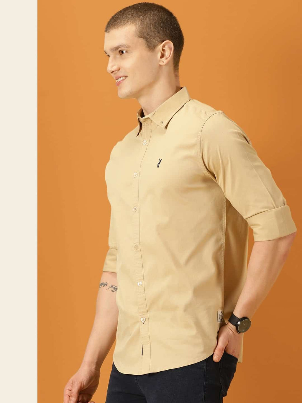 Thomas Scott Men Beige Slim Fit Long Sleeves Button-Down Collar Twill Shirt