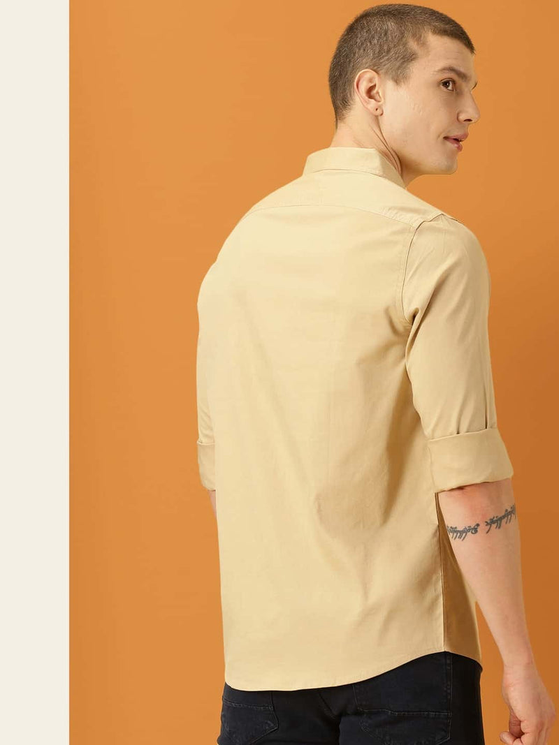 Thomas Scott Men Beige Slim Fit Long Sleeves Button-Down Collar Twill Shirt