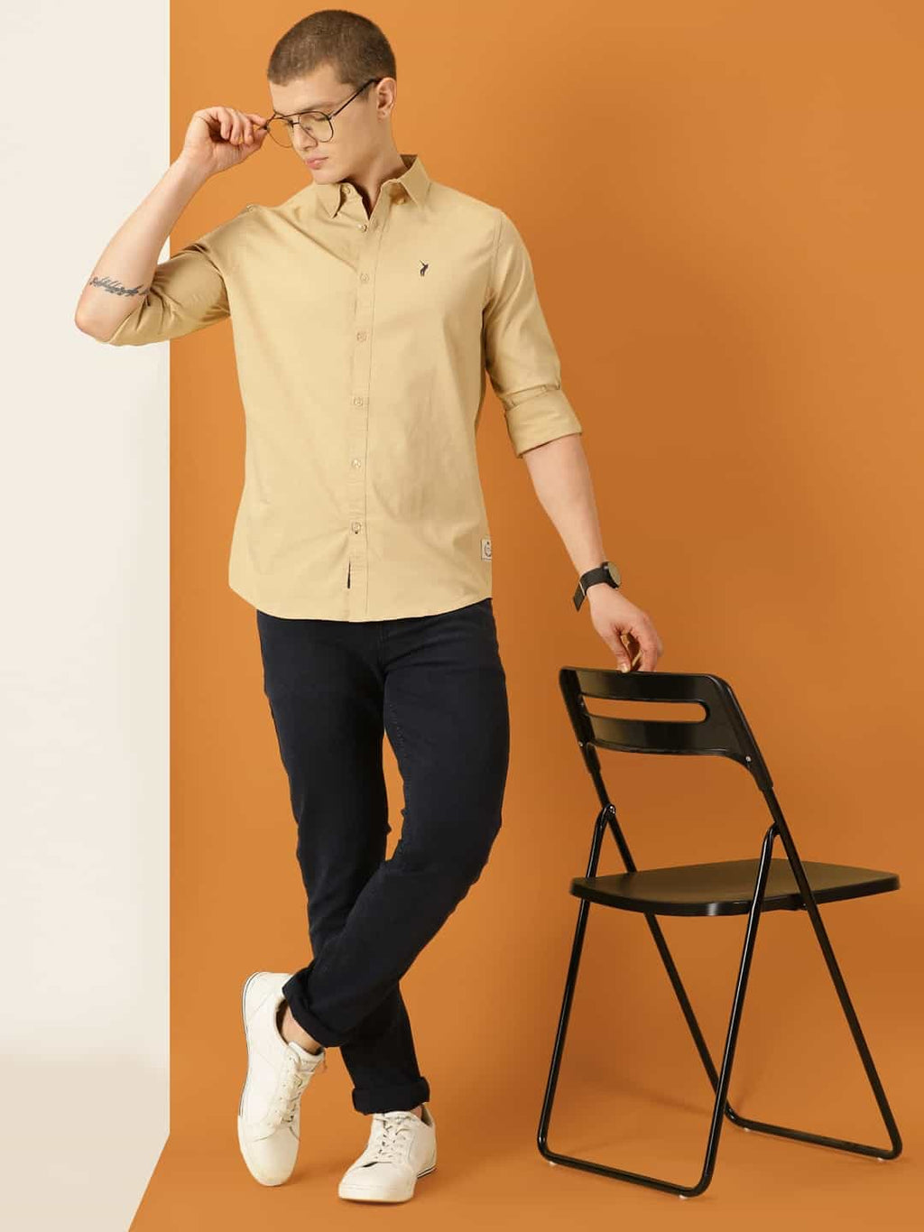 Thomas Scott Men Beige Slim Fit Long Sleeves Button-Down Collar Twill Shirt