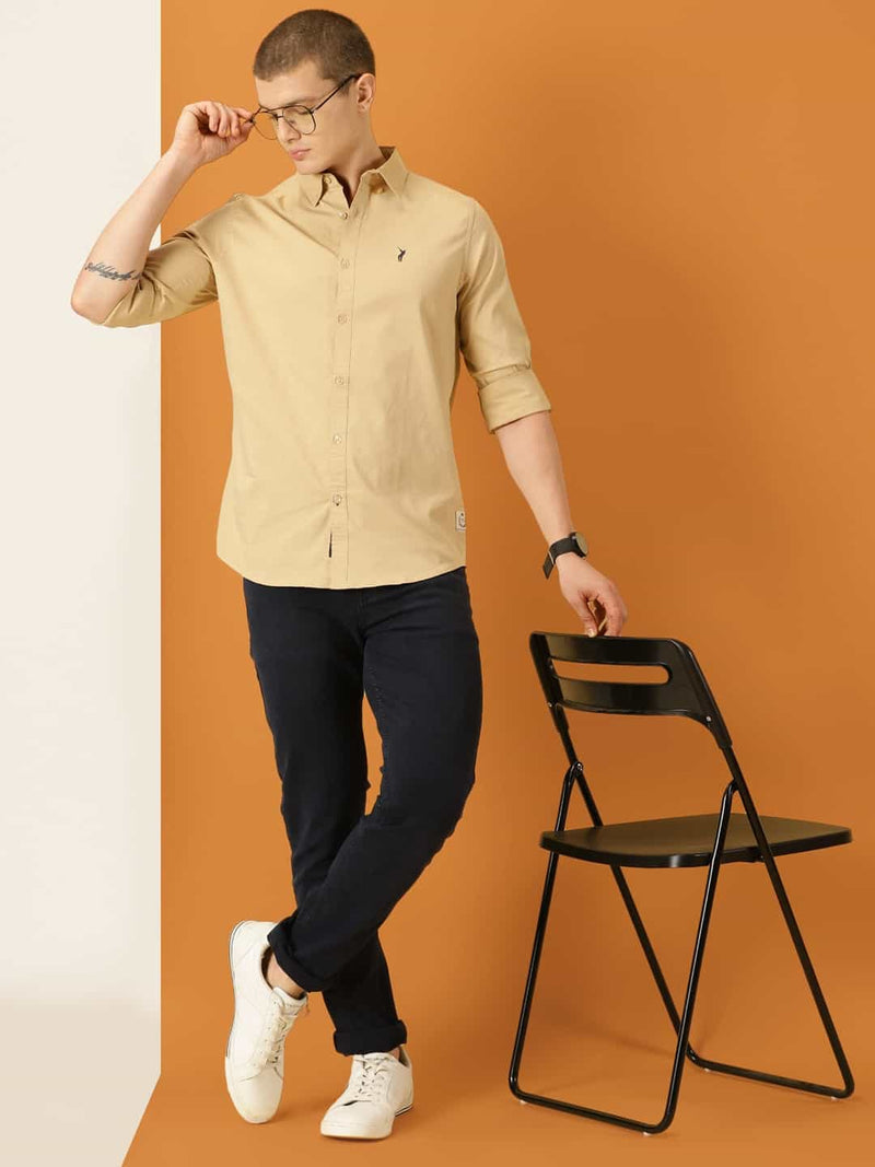 Thomas Scott Men Beige Slim Fit Long Sleeves Button-Down Collar Twill Shirt