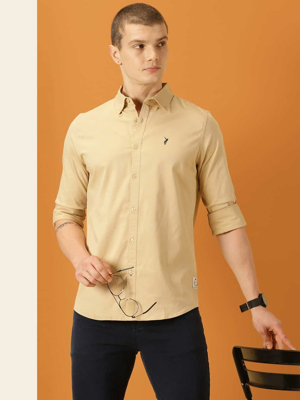 Thomas Scott Men Beige Slim Fit Long Sleeves Button-Down Collar Twill Shirt
