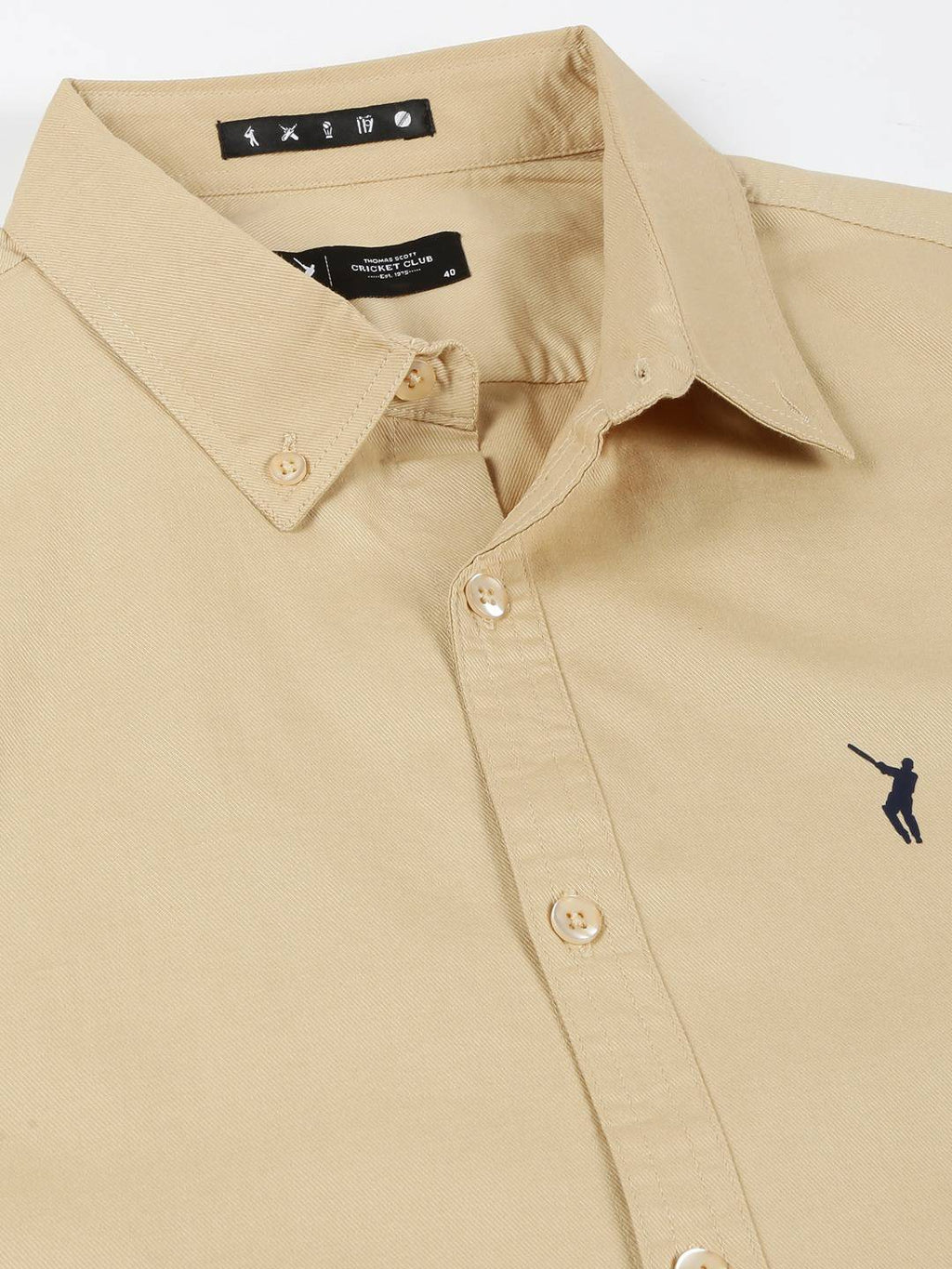 Thomas Scott Men Beige Slim Fit Long Sleeves Button-Down Collar Twill Shirt