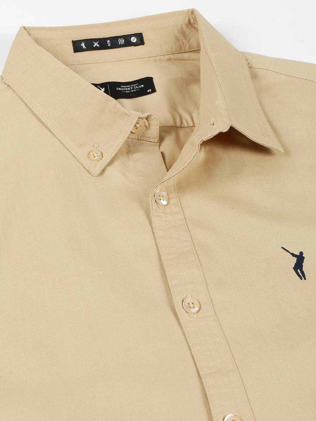 Thomas Scott Men Beige Slim Fit Long Sleeves Button-Down Collar Twill Shirt
