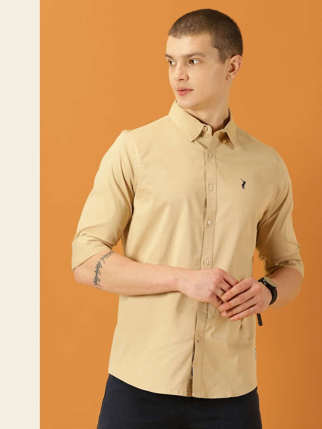Thomas Scott Men Beige Slim Fit Long Sleeves Button-Down Collar Twill Shirt