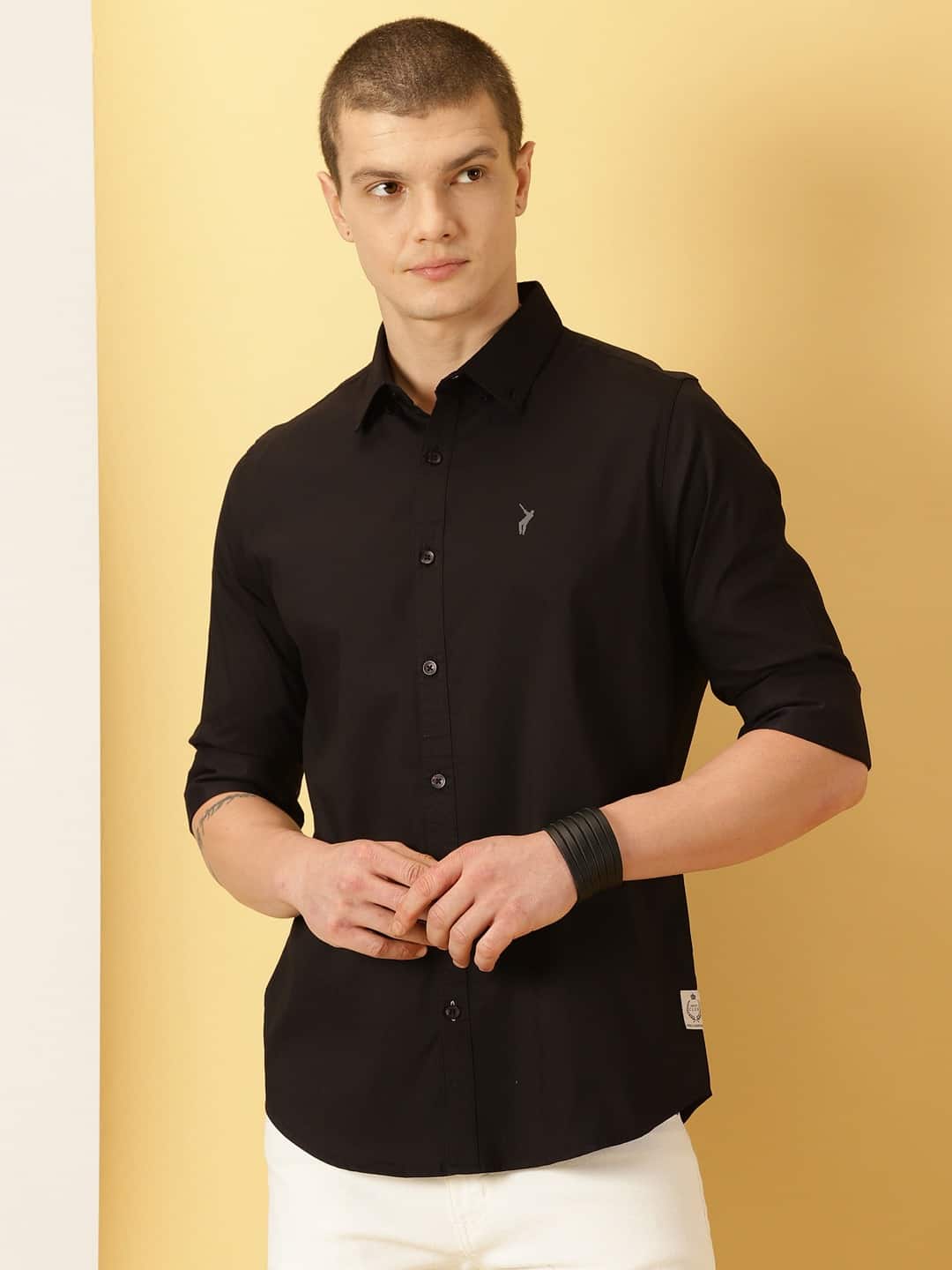 Thomas Scott Men Black Slim Fit Long Sleeves Button-Down Collar Twill Shirt