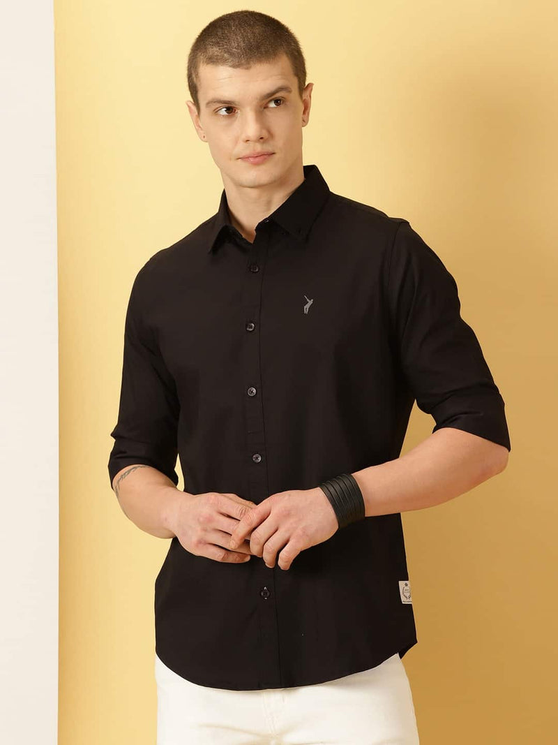 Thomas Scott Men Black Slim Fit Long Sleeves Button-Down Collar Twill Shirt