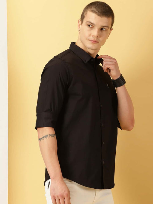 Thomas Scott Men Black Slim Fit Long Sleeves Button-Down Collar Twill Shirt