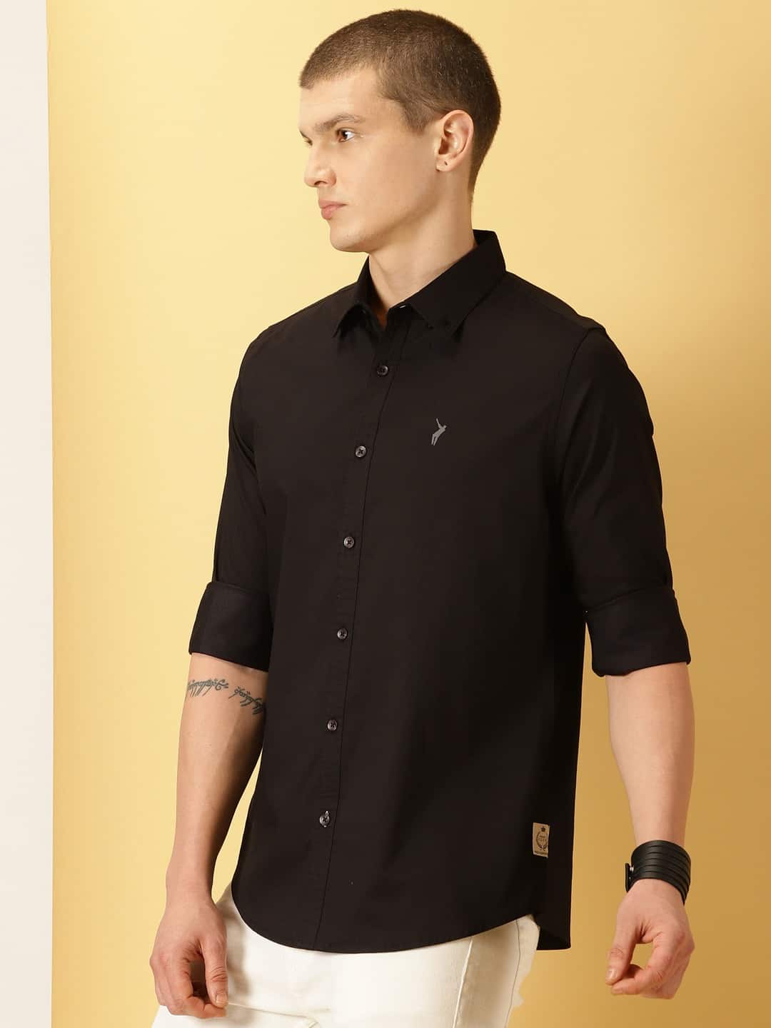 Thomas Scott Men Black Slim Fit Long Sleeves Button-Down Collar Twill Shirt
