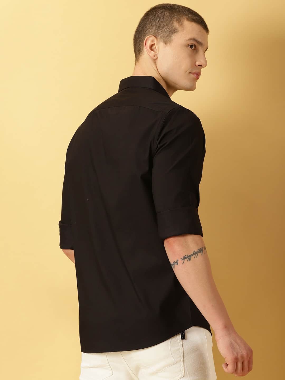 Thomas Scott Men Black Slim Fit Long Sleeves Button-Down Collar Twill Shirt